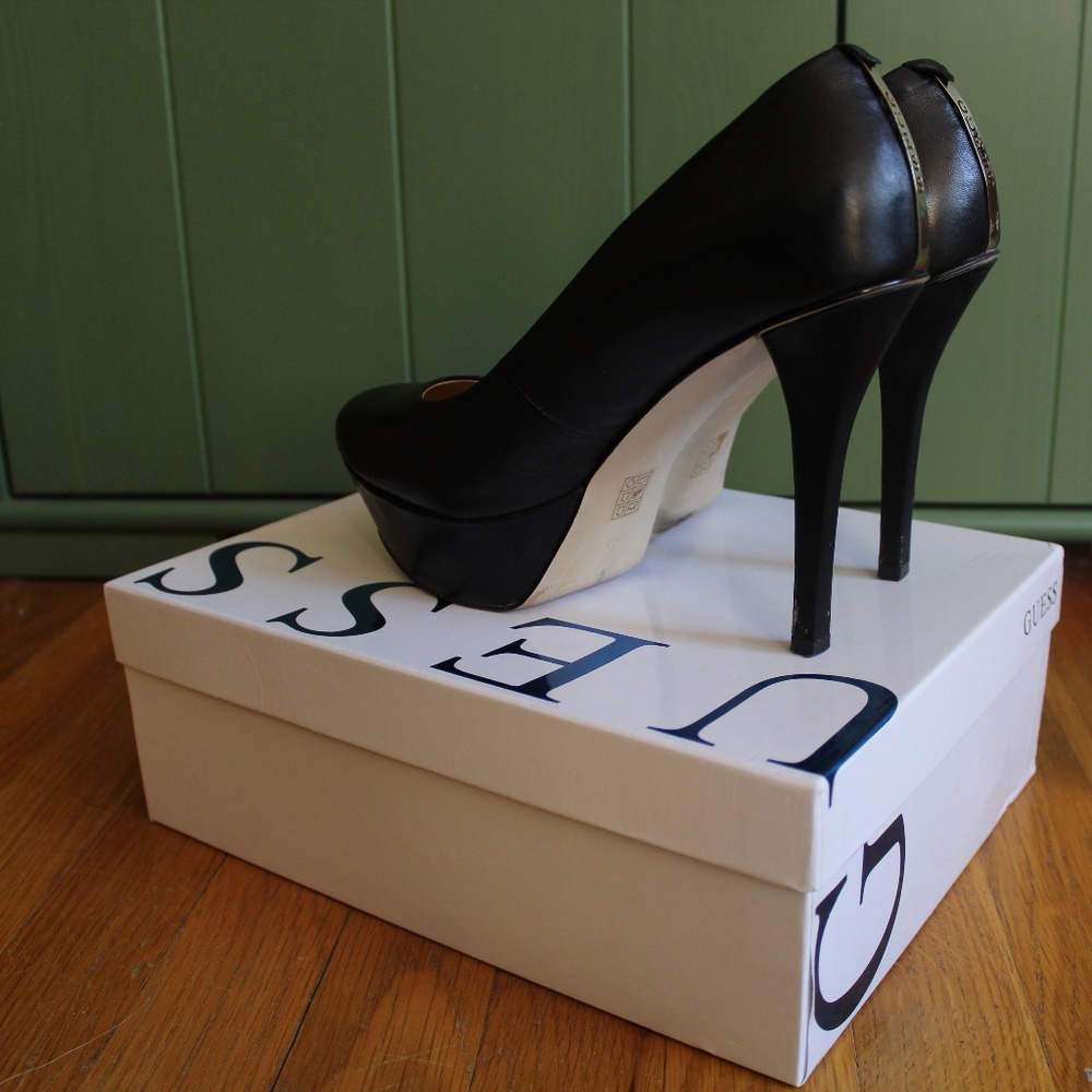 Guess Black Leather Platform Heels EU40/US10